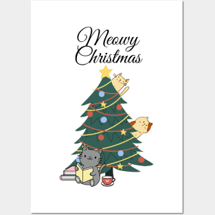 Cute Christmas - Meowy Christmas Christmas Tree Posters and Art